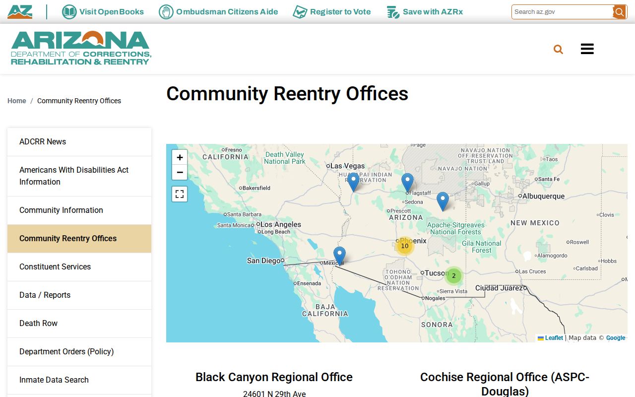 Arizona community reentry information related to Pima County arrest outcomes