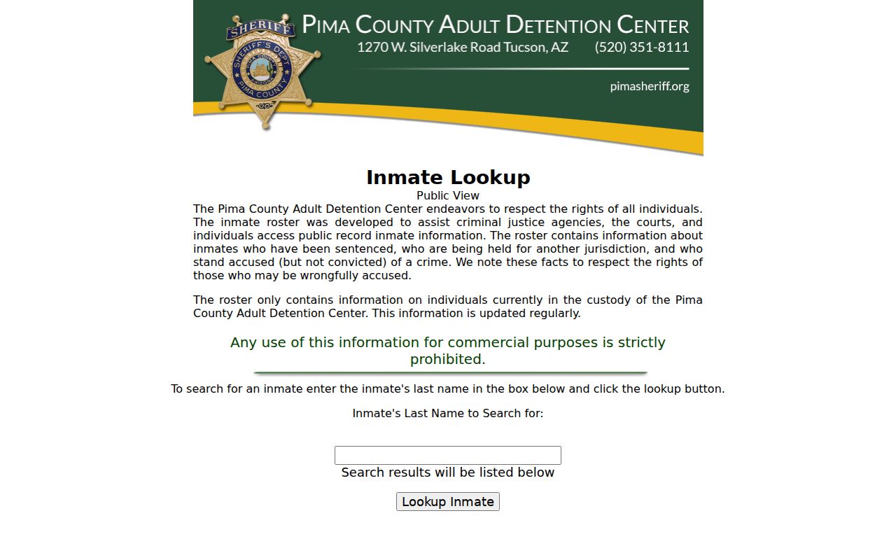 Pima County arrest lookup and current inmate search