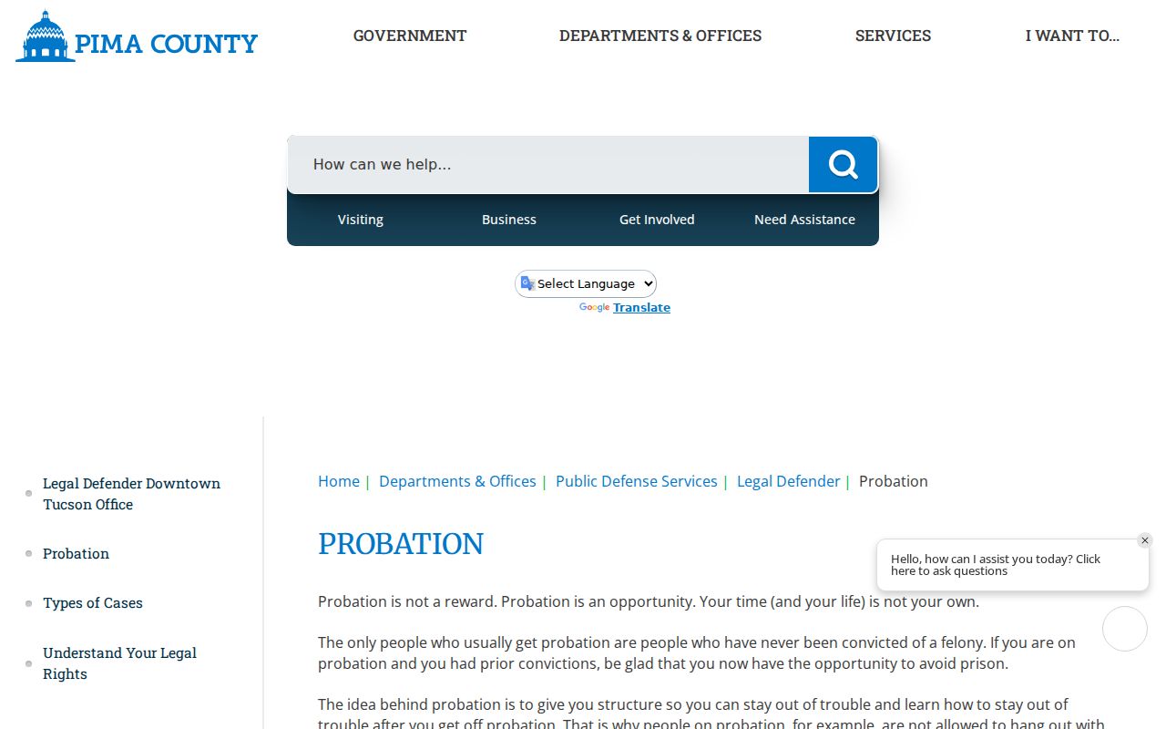 Pima County probation information after an arrest case