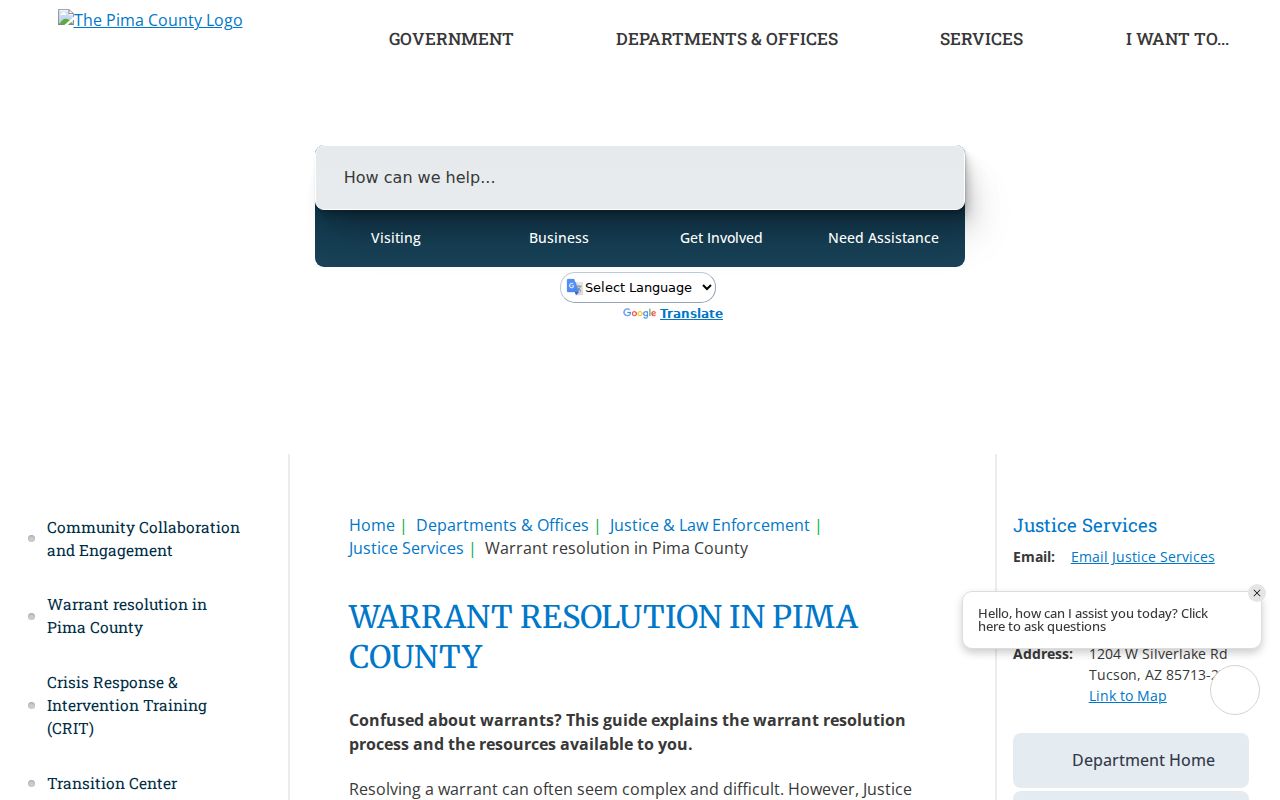 Pima County criminal history free warrant resolution service