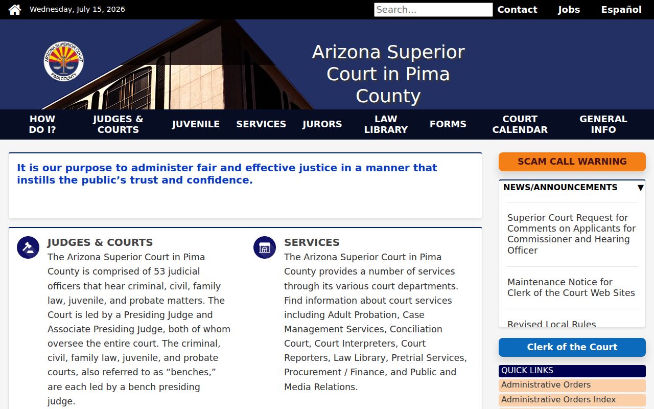 Pima County criminal court records Superior Court portal