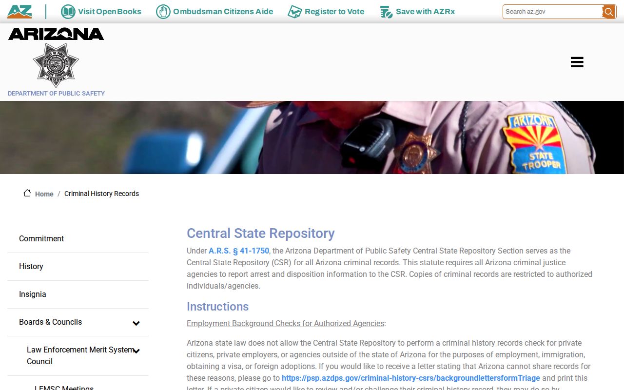 Pima County criminal history Arizona DPS record review information