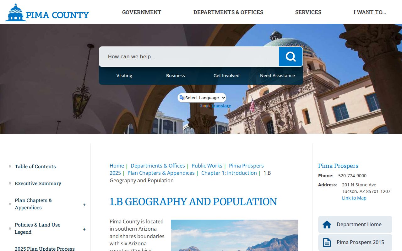 Pima County criminal history geography and population page