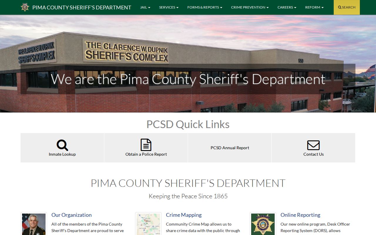 Pima County criminal history Sheriff's Department records services