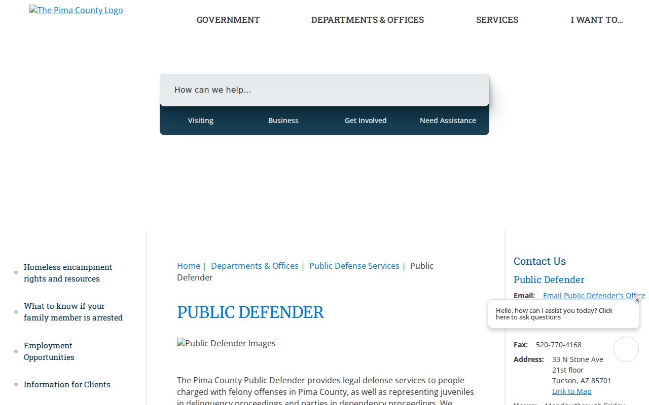 Pima County criminal court history Public Defender services