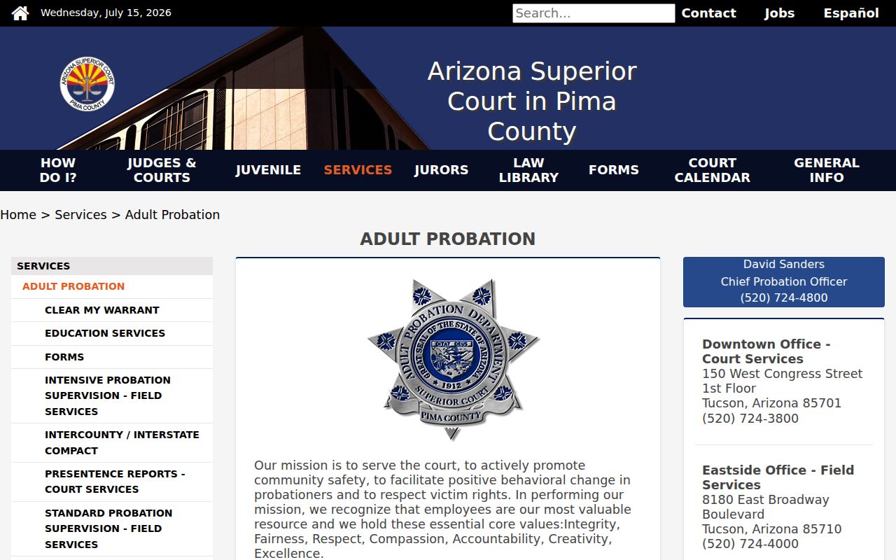 Pima County criminal history Adult Probation office information
