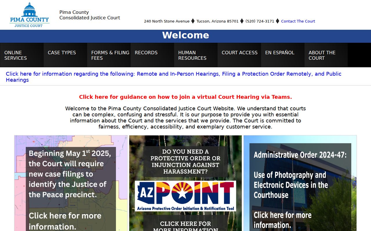 Pima County criminal records Consolidated Justice Court portal