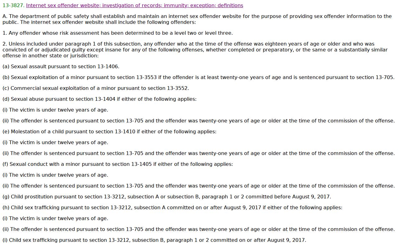 Pima County registry search law under Arizona statute 13-3827