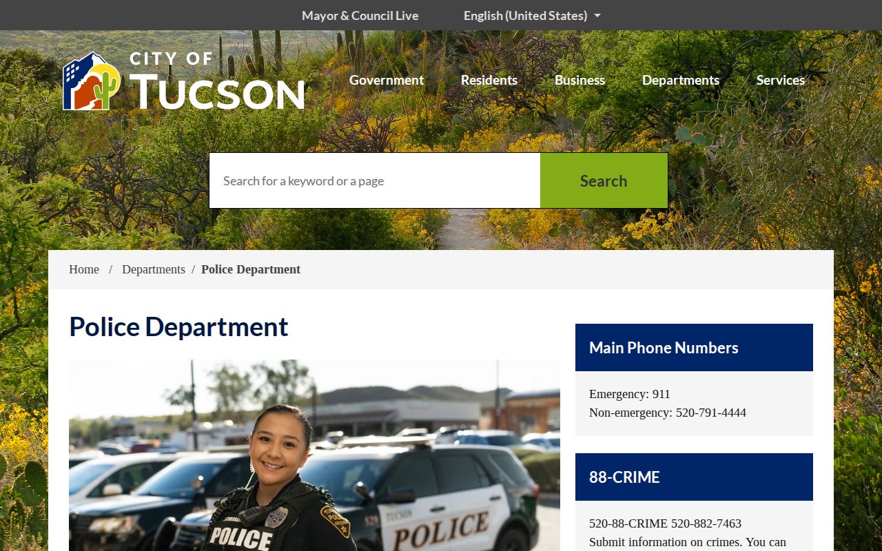 Tucson Police Department official webpage